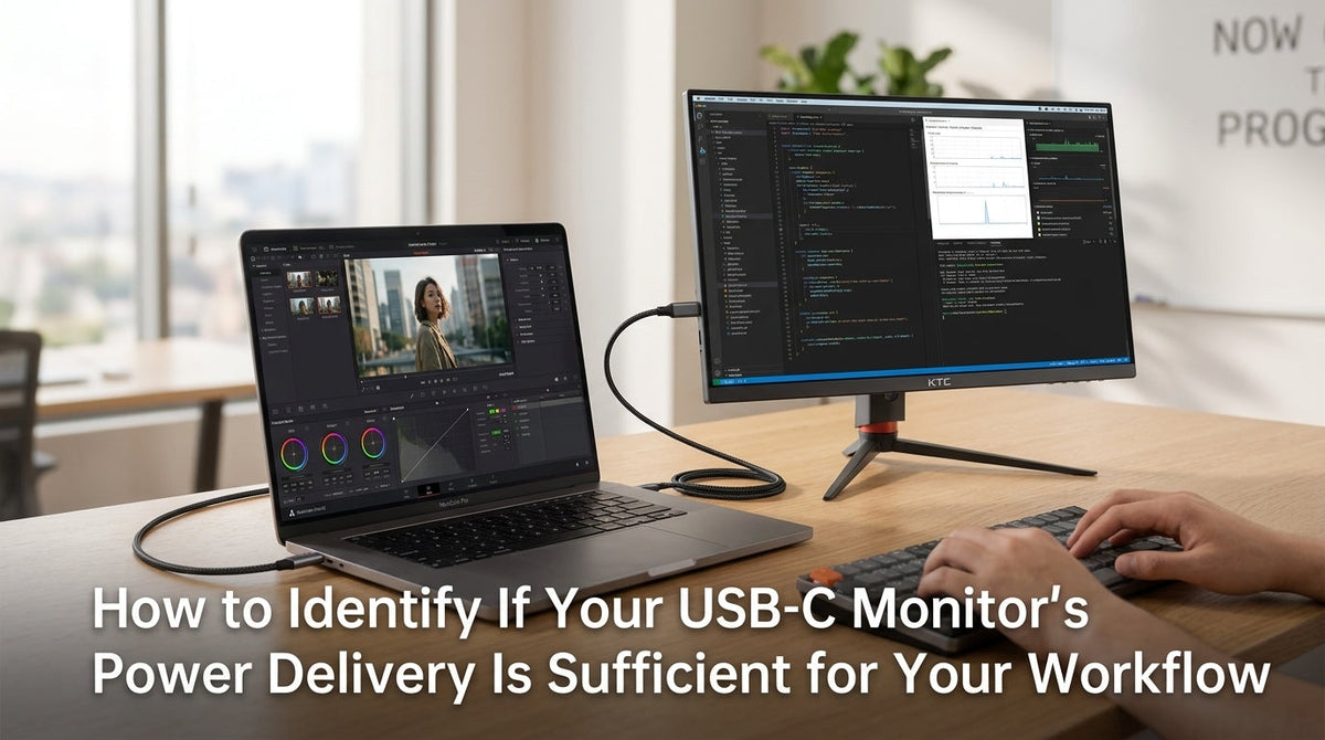 100W USB-C PD charger with power delivery output for monitor and laptop setup