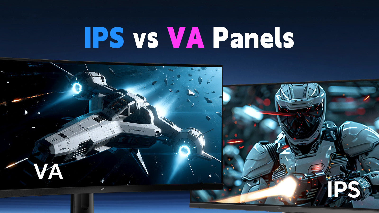 Comparison of IPS and VA panels with gaming visuals.