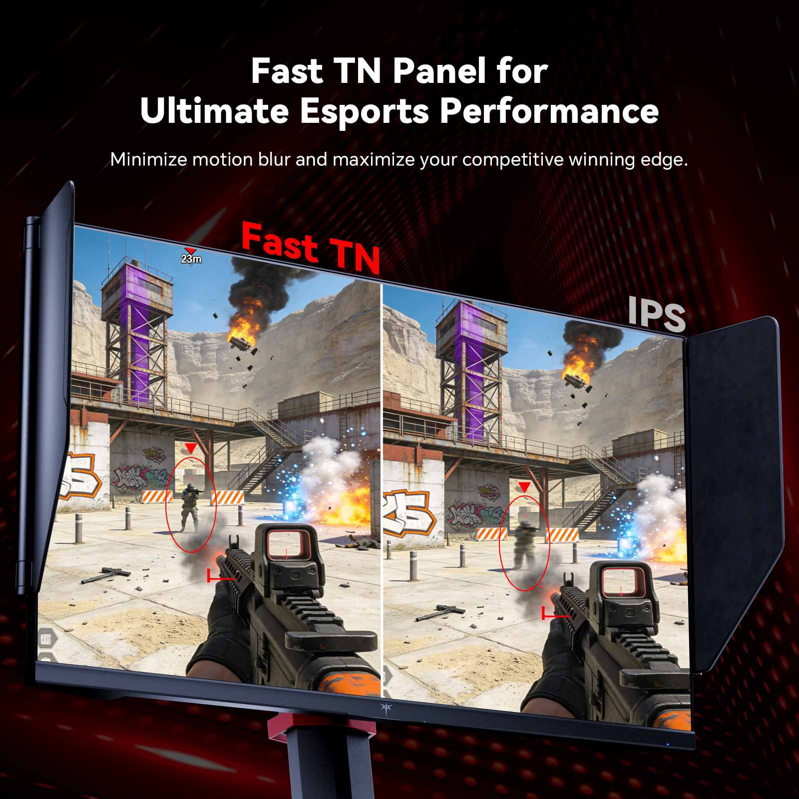 KTC 24.1-inch FHD gaming monitor with shielding hood, 400Hz 0.5ms, black rear view
