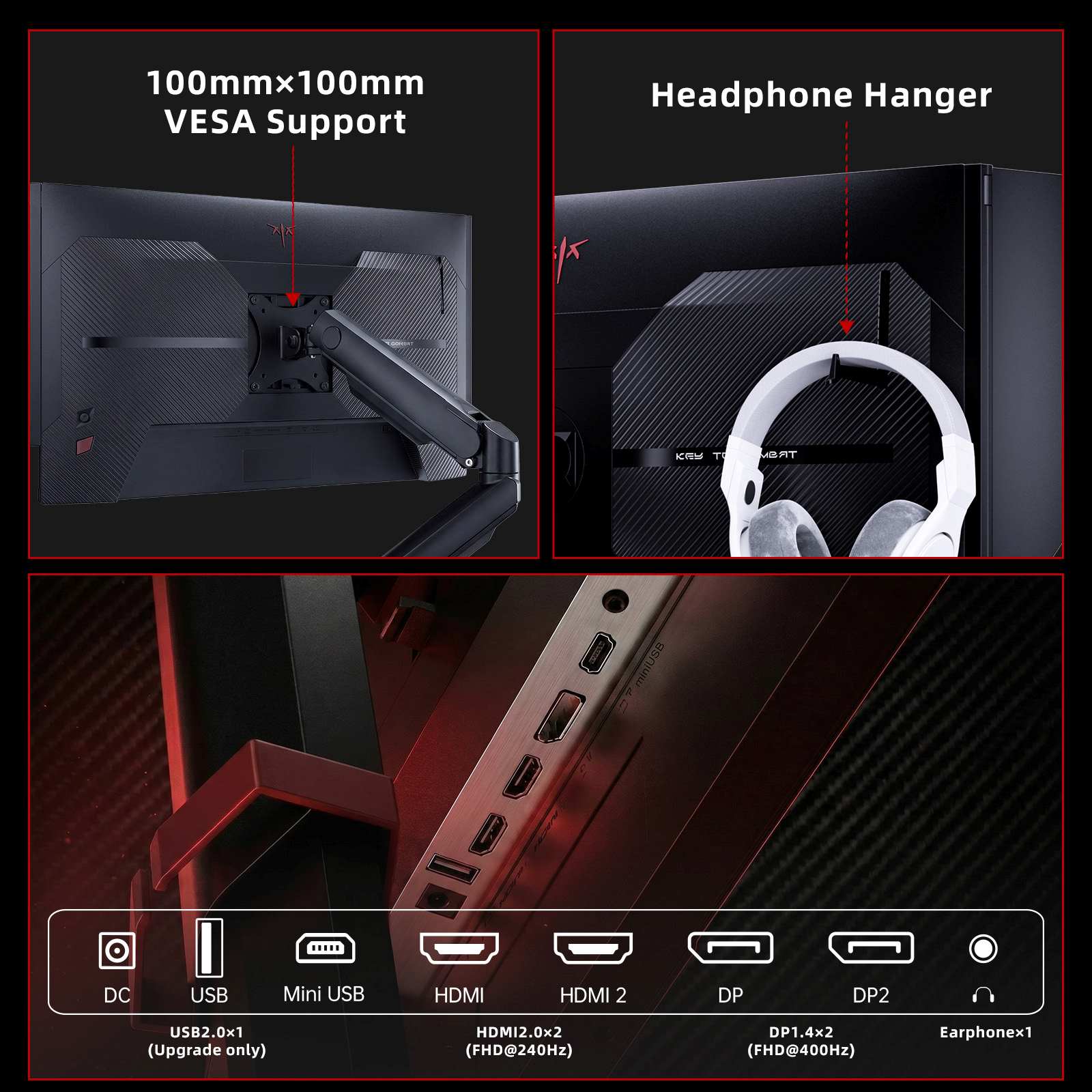 KTC 24.1-inch FHD 400Hz gaming monitor with shielding hood and adjustable stand