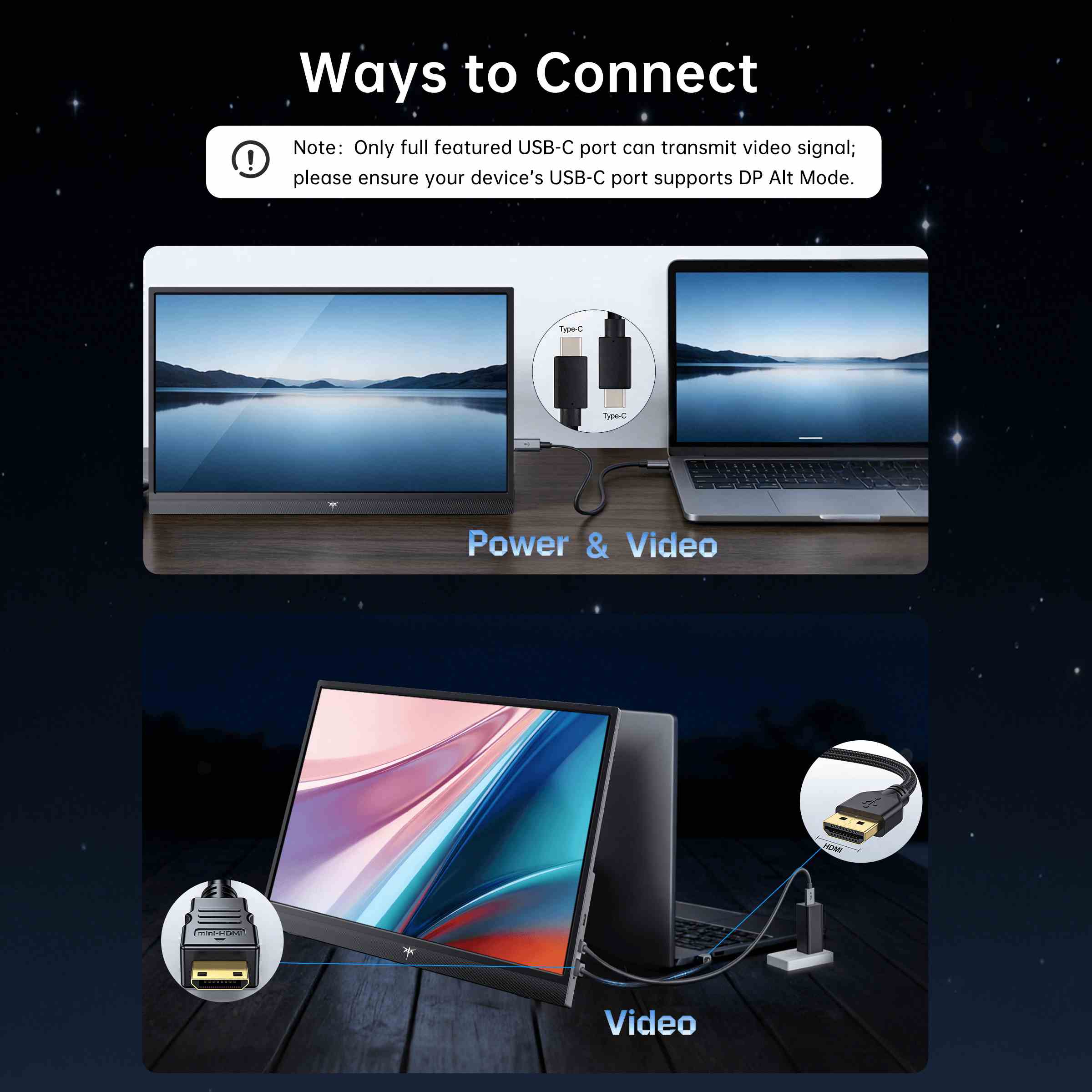 KTC 15.6-inch portable travel monitor with slim bezel, HDR IPS display, USB-C and Mini HDMI