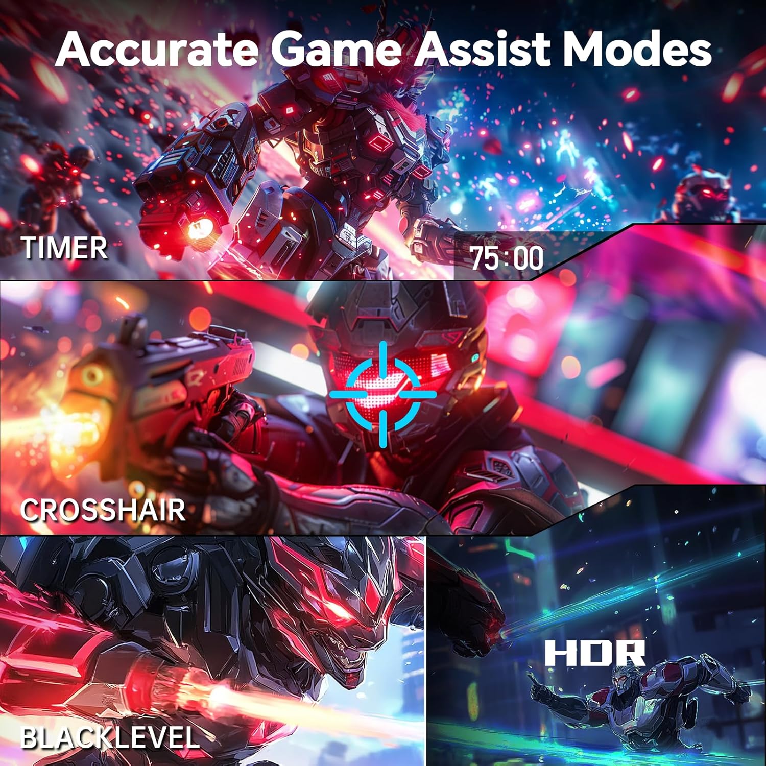 KTC H25X7 gaming monitor showcasing Timer, Crosshair, Blacklevel, and HDR assist modes.