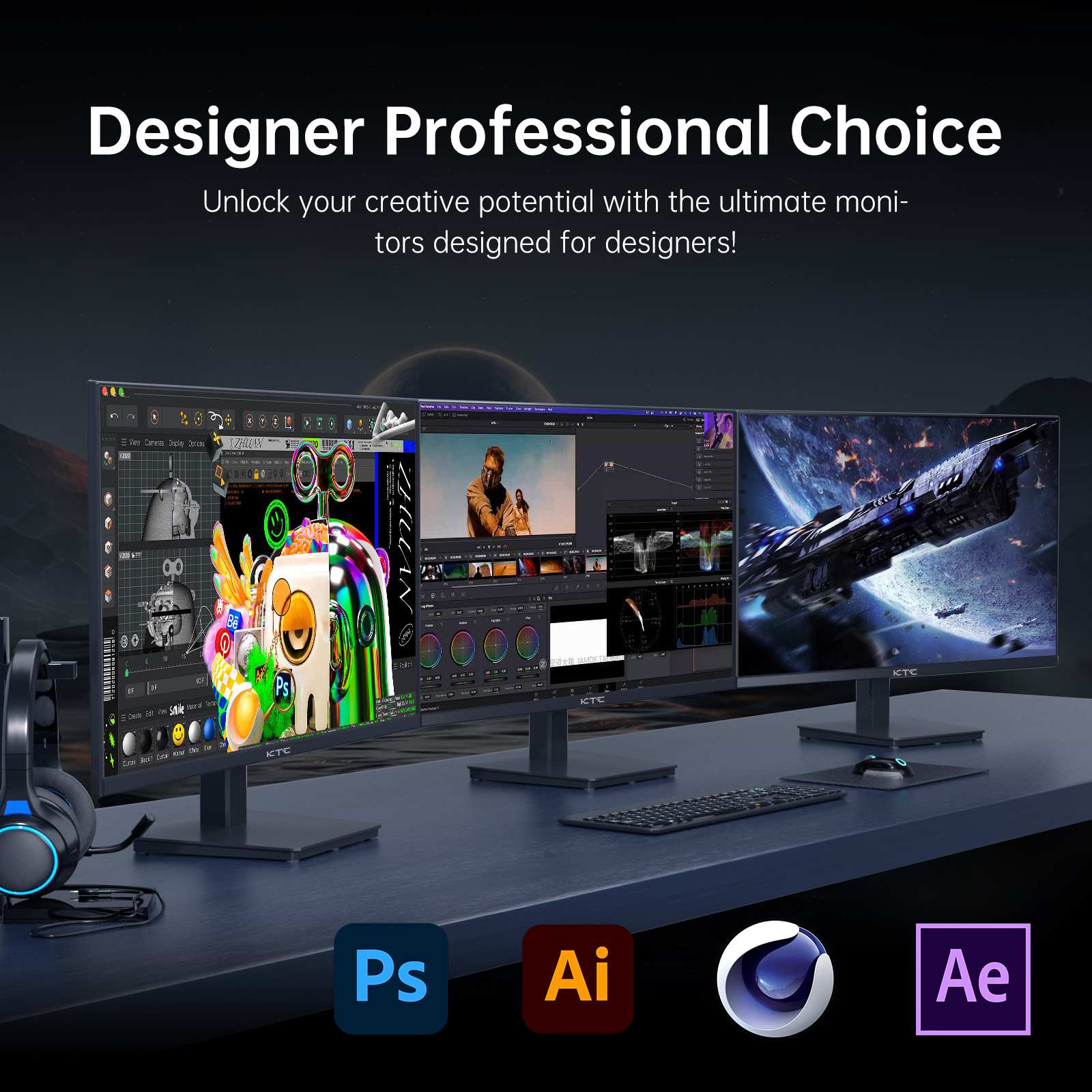 Professional 4K UHD monitor for designers and creative work multitasking.