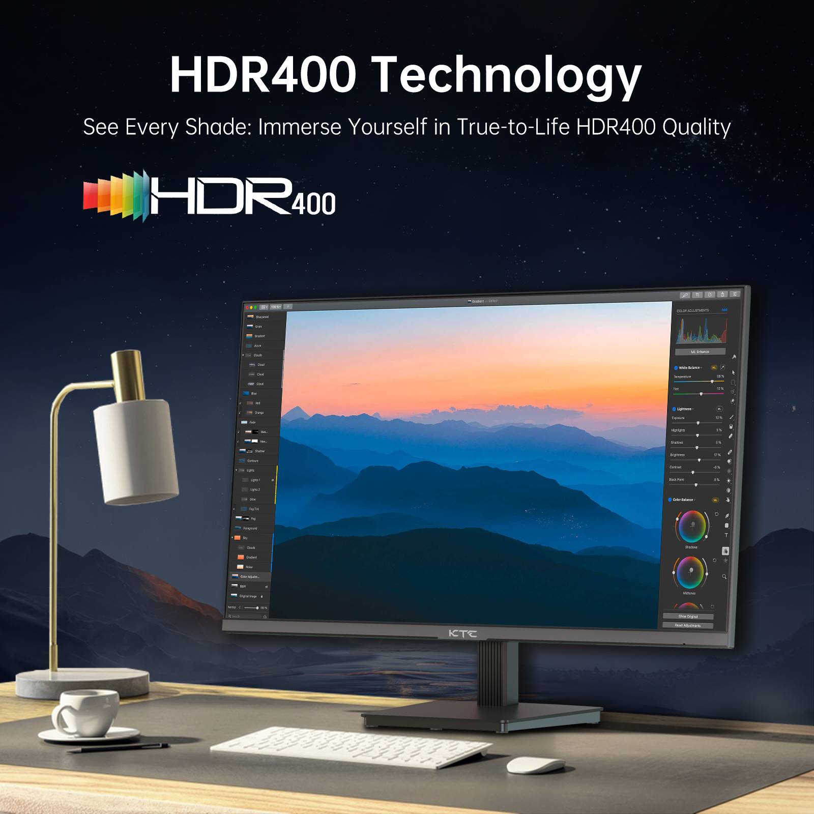 KTC monitor featuring HDR400 technology for true-to-life image quality.
