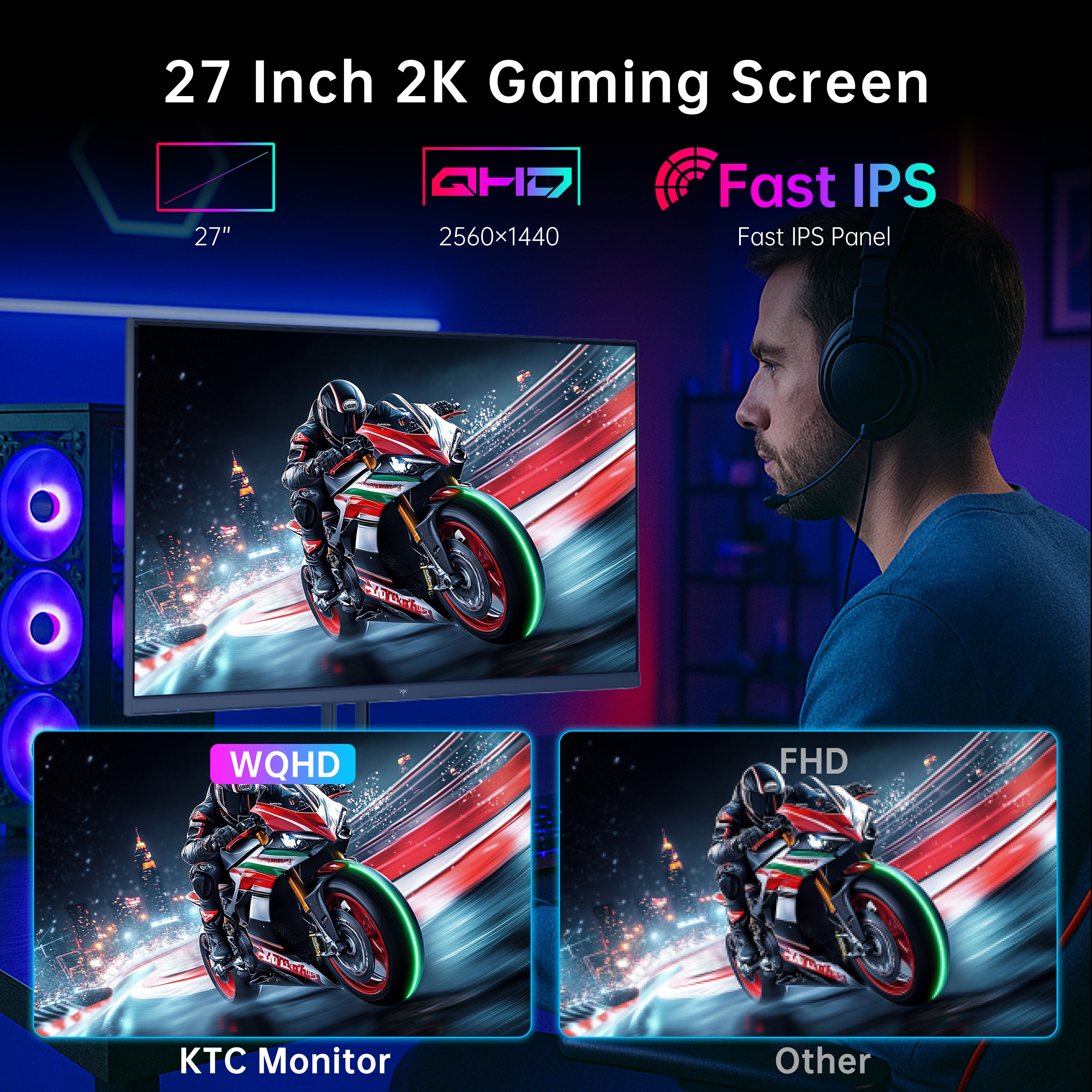 KTC 27" 210Hz Gaming Monitor with 2K＆HDR400 for Esports Player