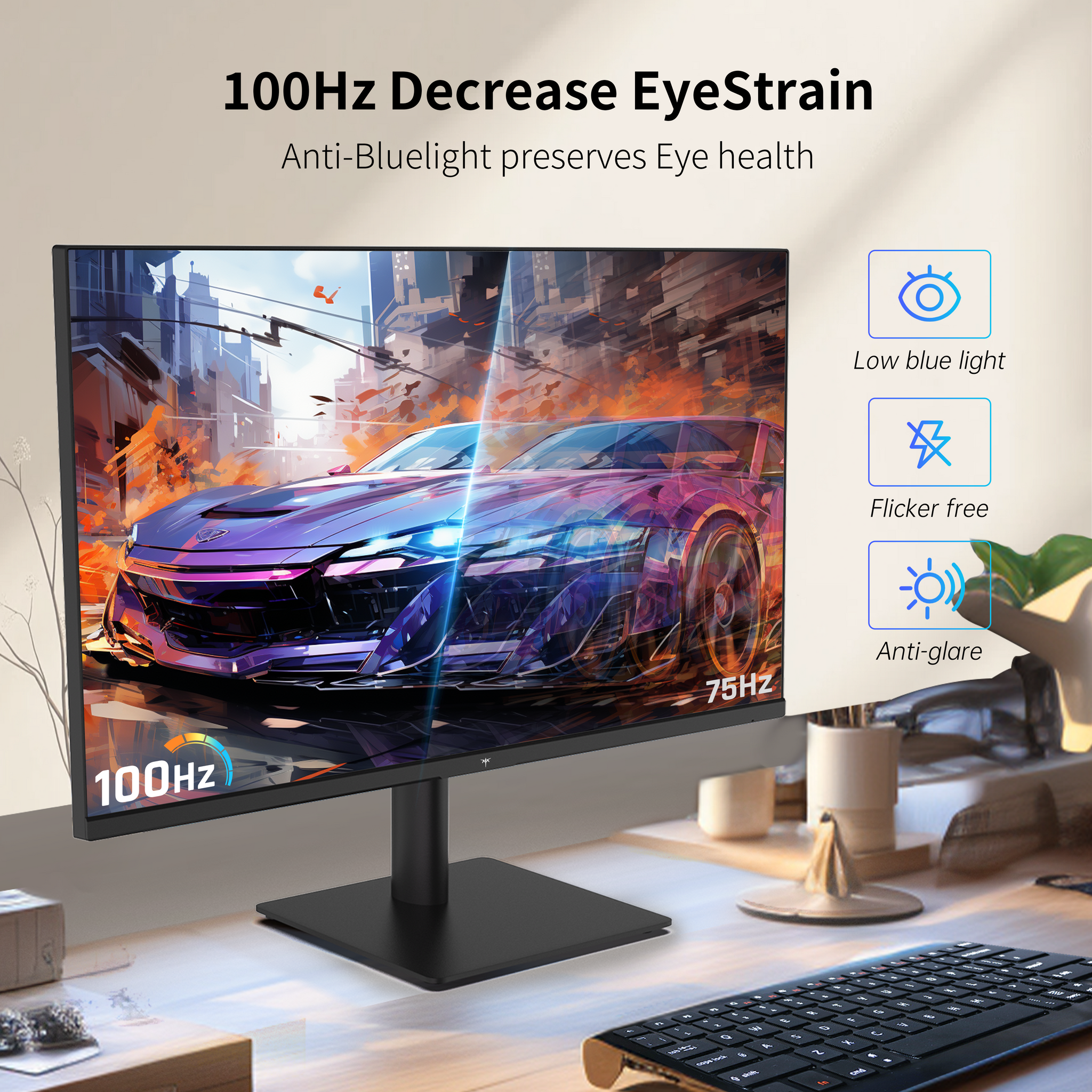 KTC 2K IPS Monitor with 100Hz refresh rate, anti-blue light, flicker free and anti-glare, for home office use