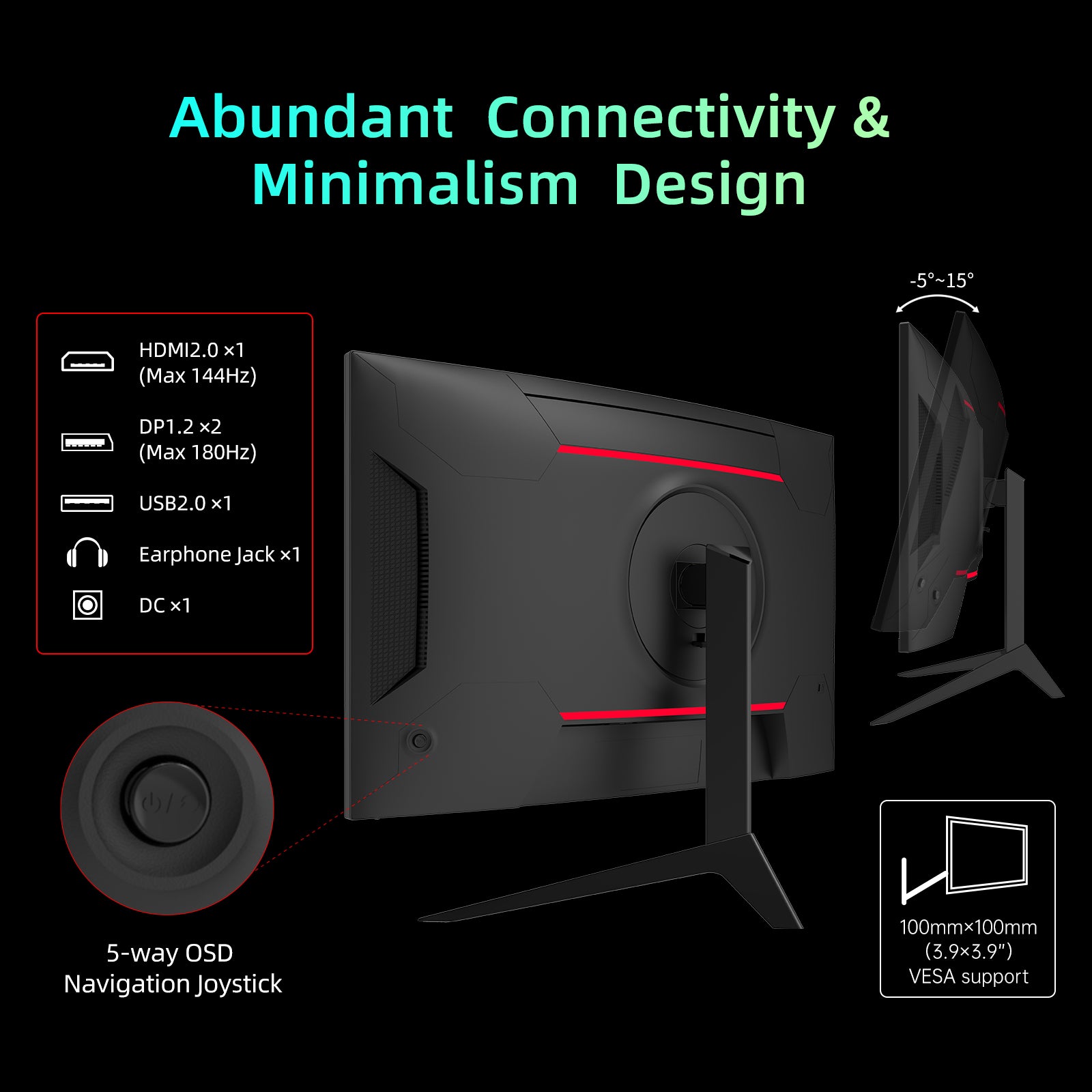 KTC 32" 2K 180Hz 1500R Curved Wall Mount Gaming Monitor | H32S17