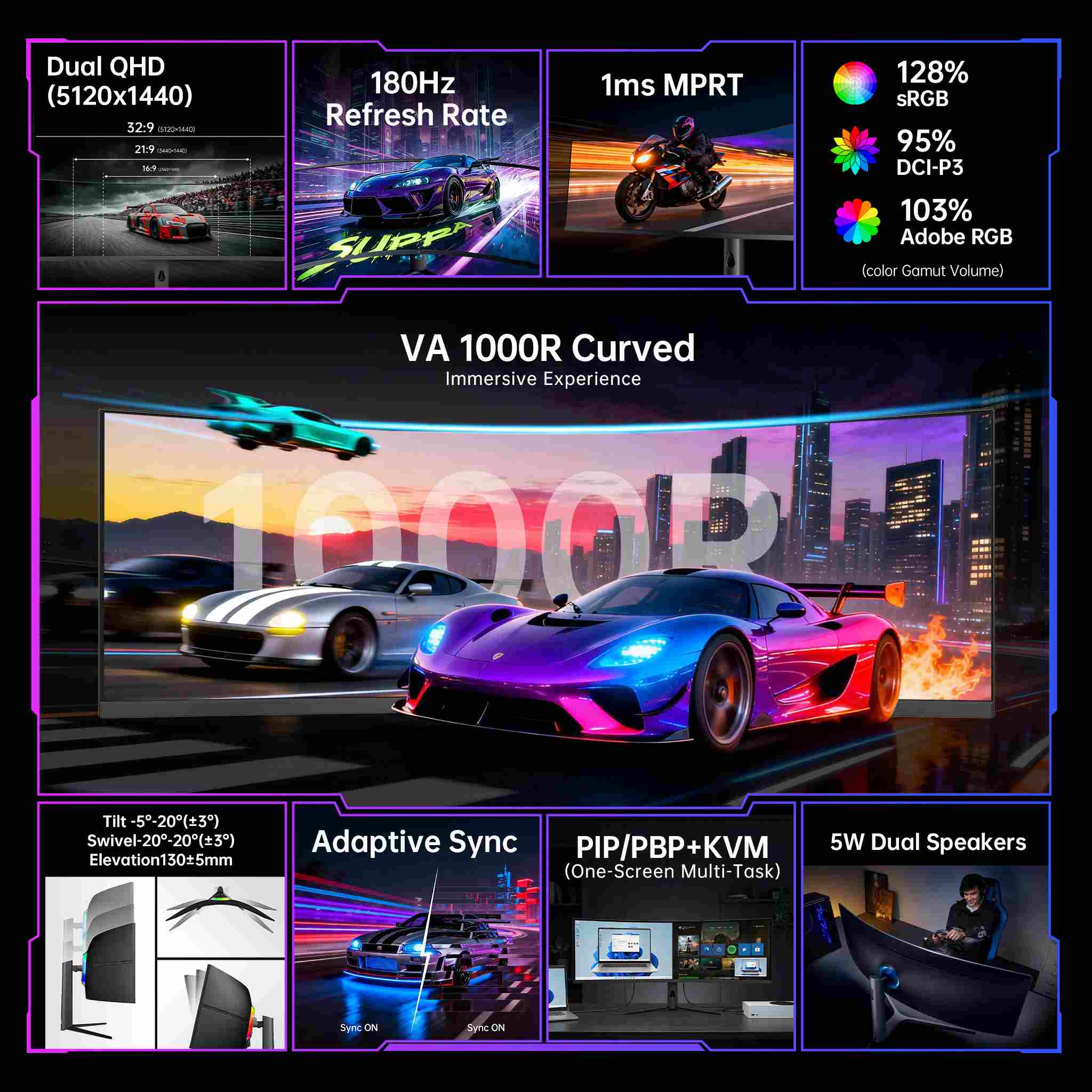 KTC 49-inch 1000R curved ultrawide gaming monitor with 180Hz display