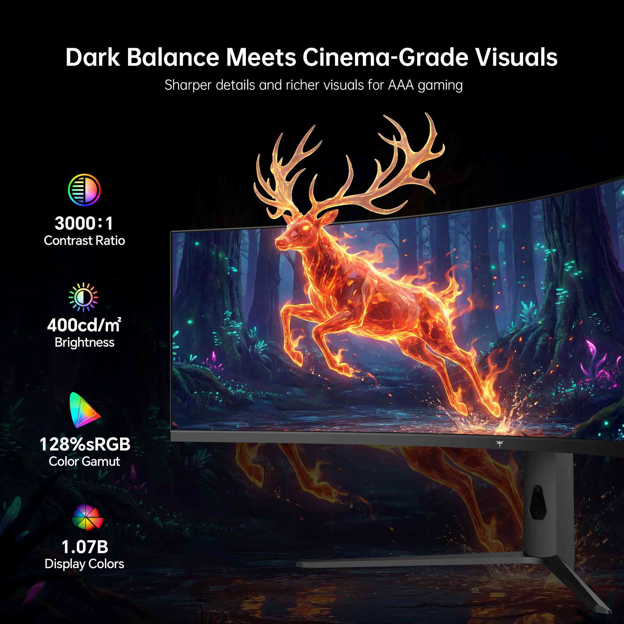 KTC 49-inch curved gaming monitor with 32:9 ultrawide 180Hz screen, RGB lighting, and adjustable stand