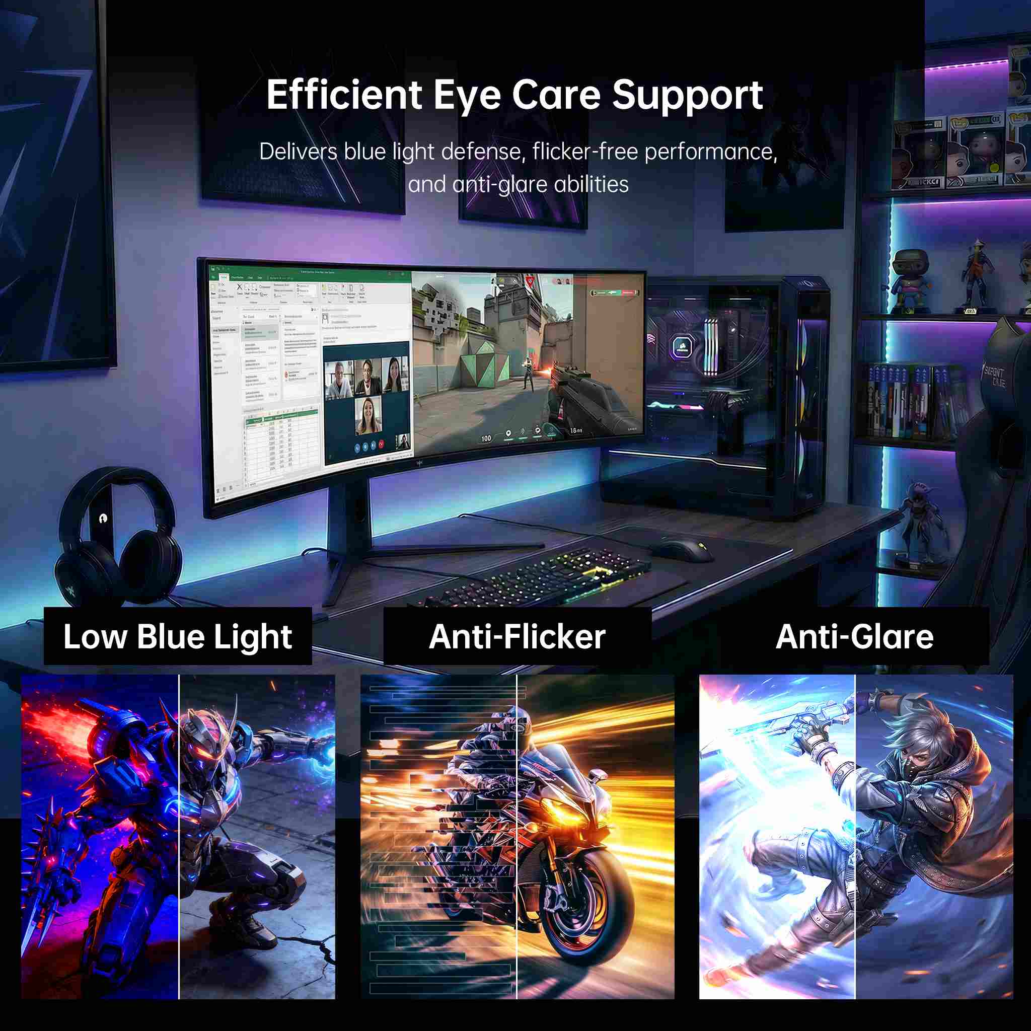 KTC 49-inch 1000R curved ultrawide gaming monitor with RGB light, 180Hz DQHD display