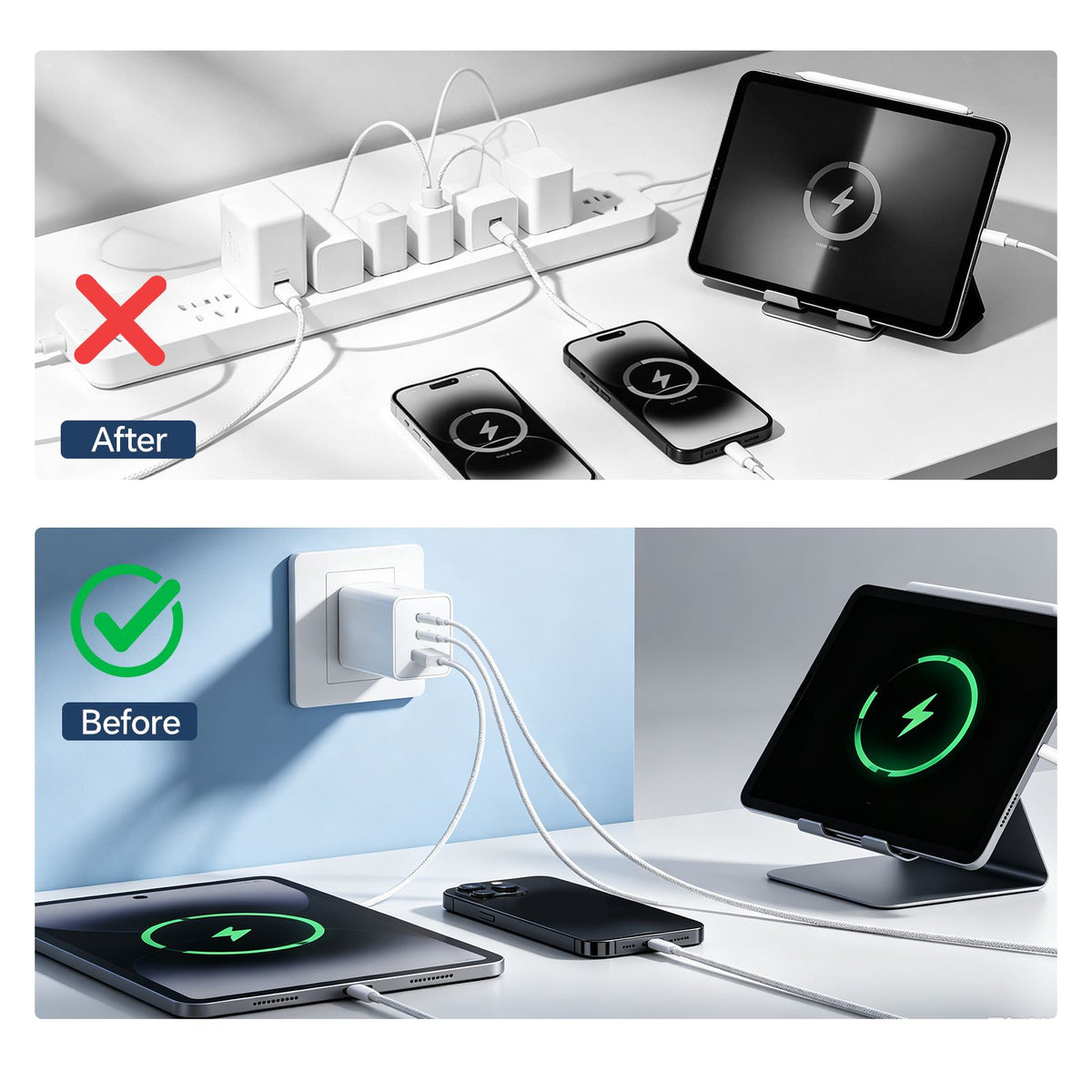 KTC 65W GaN USB-C Charger, 3-Port Fast Charger with Dual USB-C & USB-A