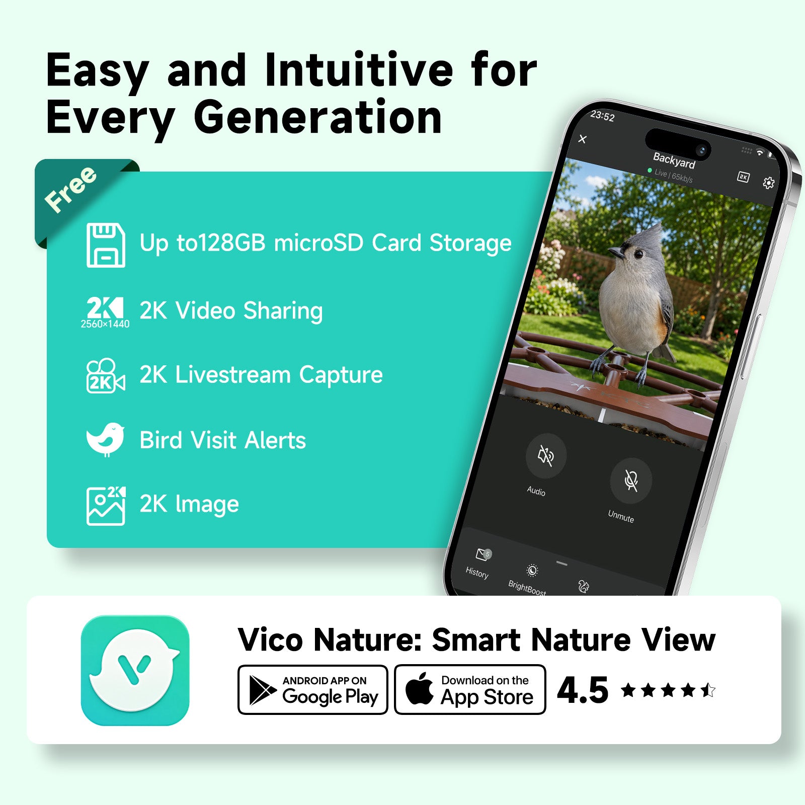 Smart Bird Feeder with 2K Camera & 11,000+ Bird Species AI - Solar Panel Included
