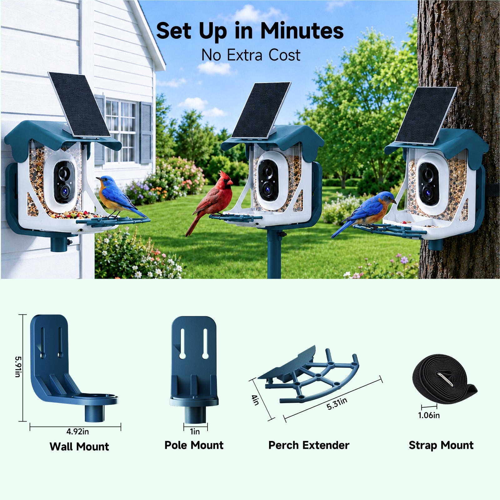Smart Bird Feeder with 2K Camera & 11,000+ Bird Species AI - Solar Panel Included