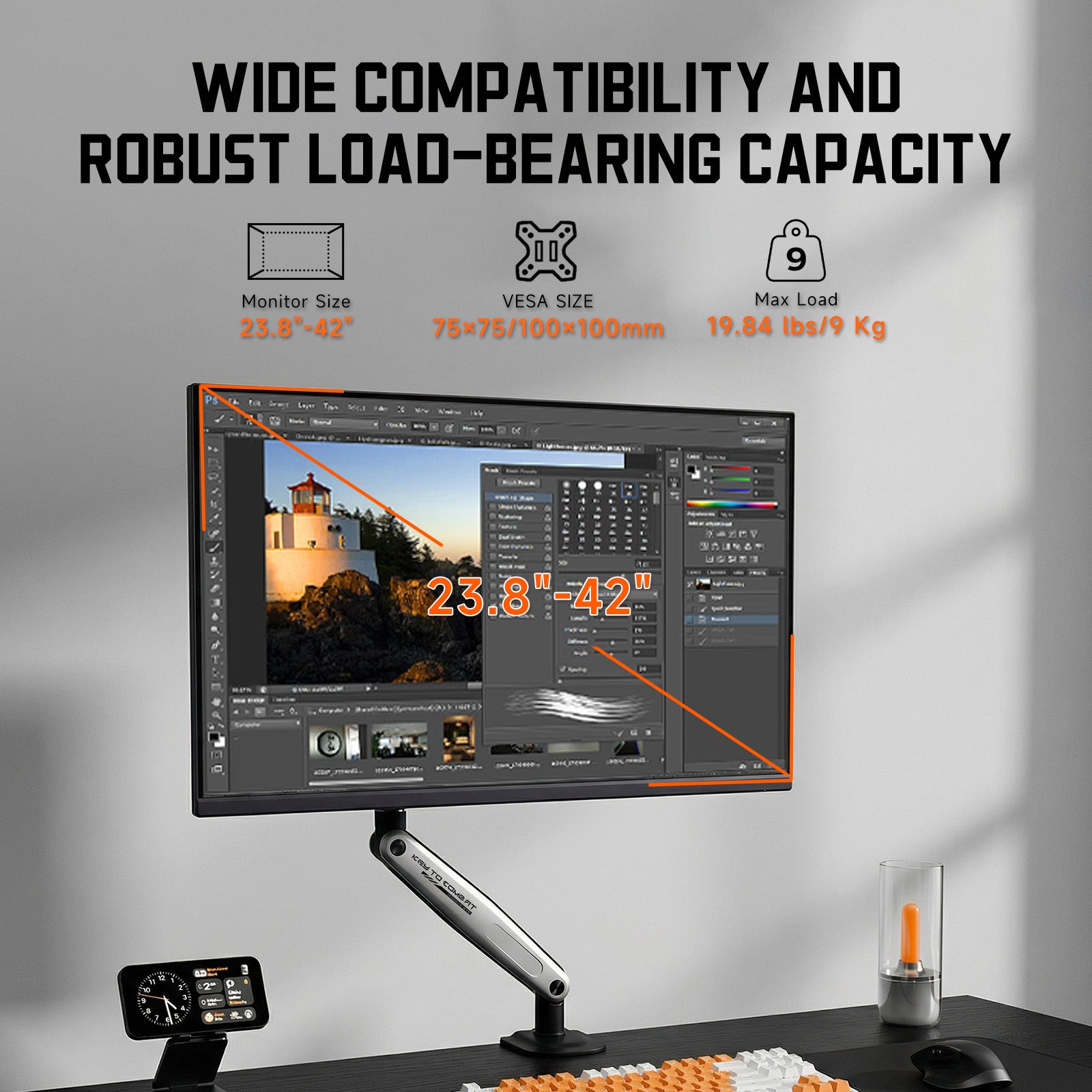 KTC Single Monitor Arm, Fully Adjustable for 24