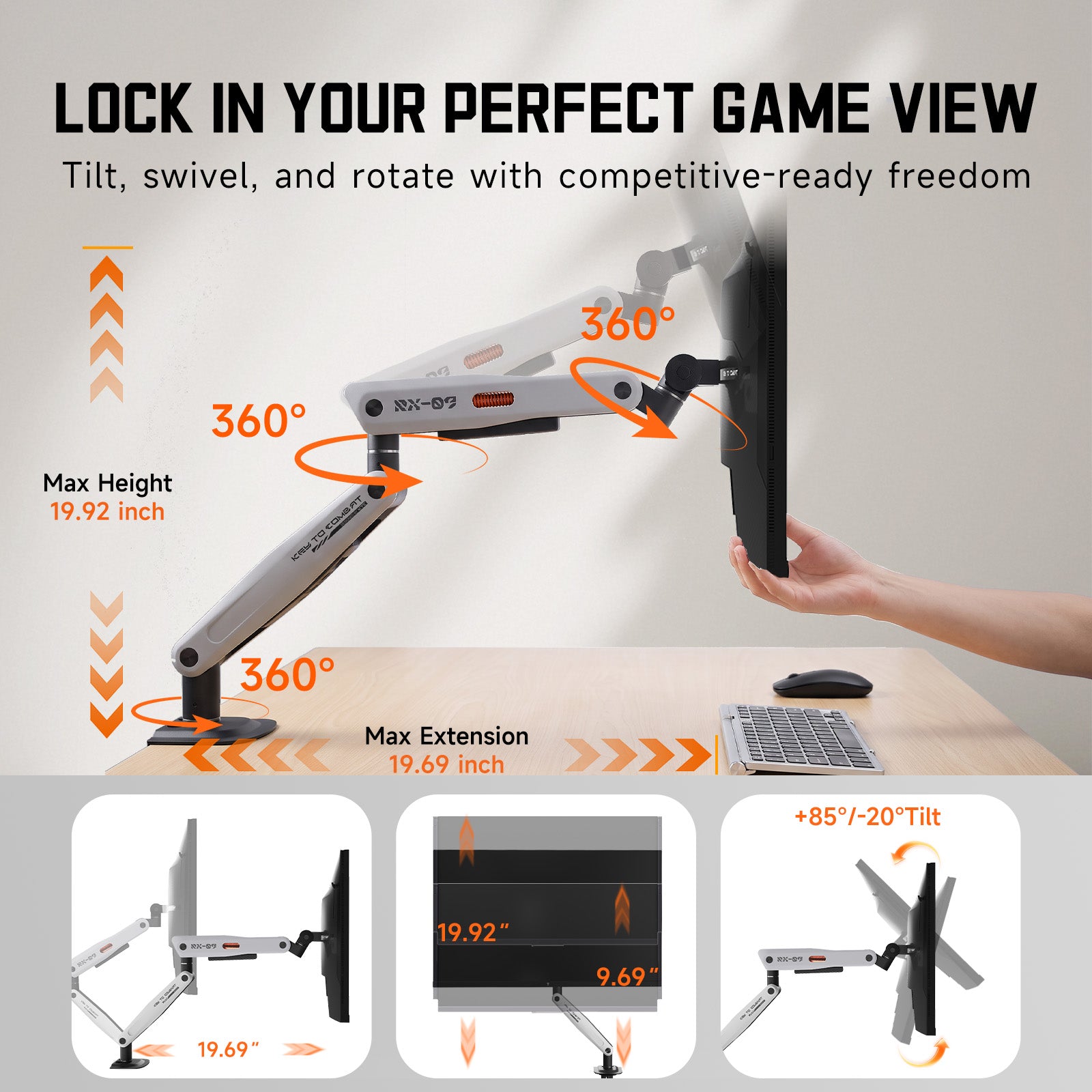 KTC Single Monitor Arm, Fully Adjustable for 24
