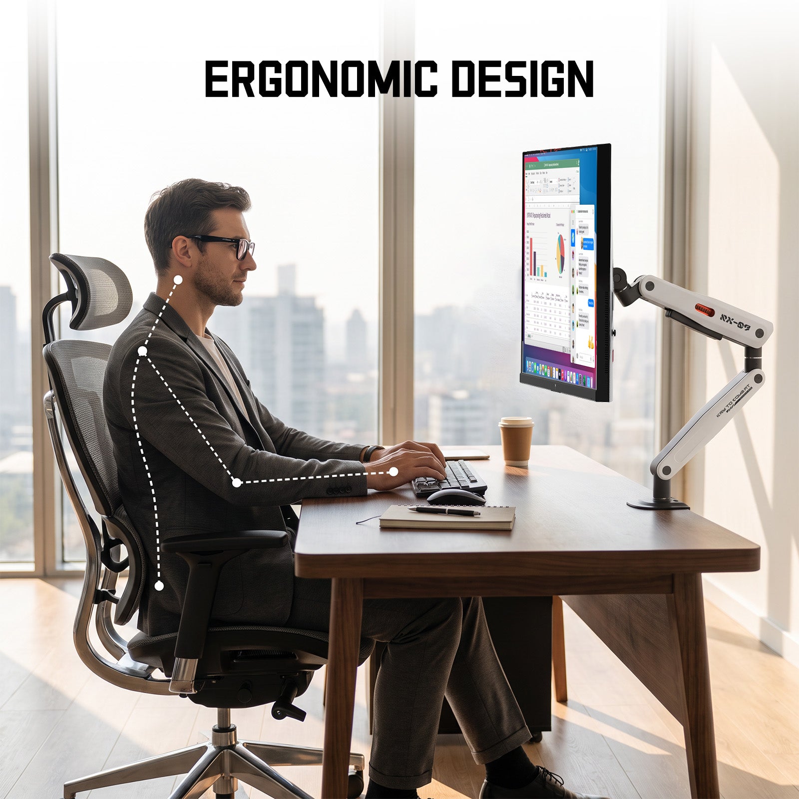 KTC Single Monitor Arm, Fully Adjustable for 24"–42" Screens, Holds up to 19.8 lbs