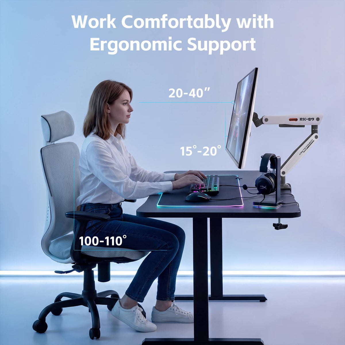 KTC Fully Adjustable Single Monitor Arm for 23.8"–42" Screens, Up to 19.8 lbs